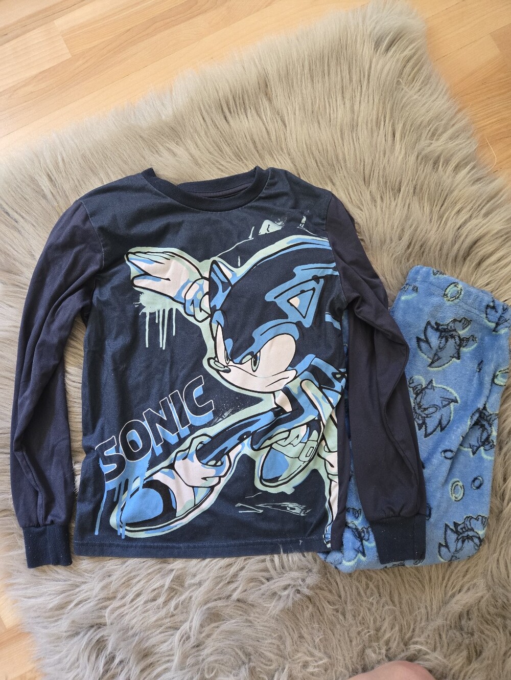 Sonic Graphic Long-Sleeve Kids Fleece Bottom Boys Pajama Set